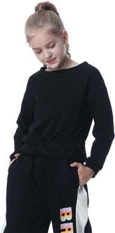 Girls Cotton Crop Tops Sweatshirt Twist Front Tie Dye Hoodie 3-15Years